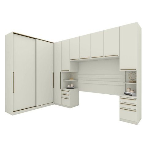 Quarto Modulado Casal 9 Portas 9 Gavetas Canto Oblíquo Areia