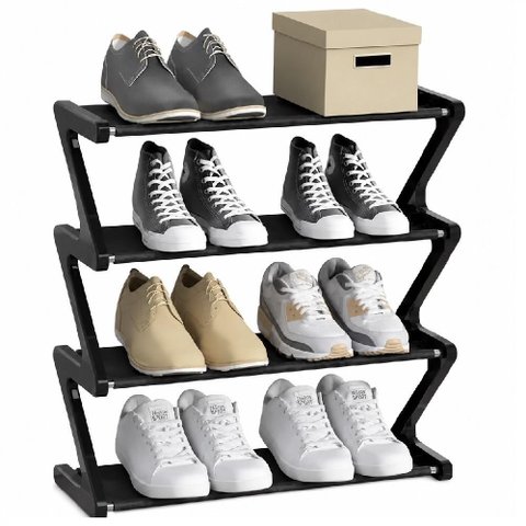 Sapateira Organizador Sapatos 4 Prateleiras Preto 10 Pares Tenis Chinelos Quarto Closet Lavanderia