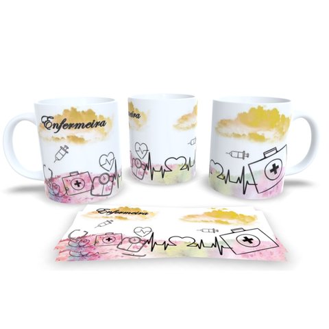 Caneca de Porcelana Branca Personalizada Profissões Enfermagem