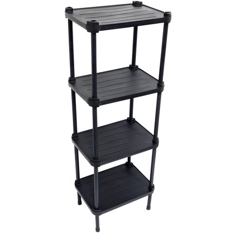 Estante de Plástico Modular Multiuso 4 Prateleiras 1 Torre Preta Montável 52 Kg Qualyplas 4 PRATELEI