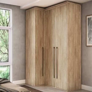 Guarda Roupa de Canto Reto 3 Portas MDF Lotus Belmax:Carvalho