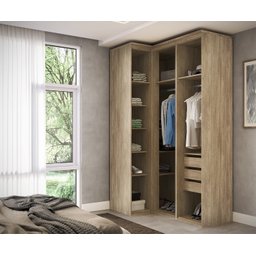 Guarda Roupa de Canto Reto 3 Portas MDF Lotus Belmax:Carvalho - 3