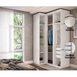 Guarda Roupa de Canto Reto 3 Portas MDF Lotus Belmax:Carvalho - 10