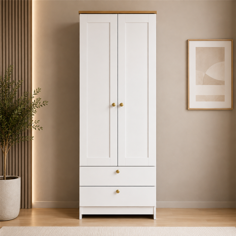 Guarda-Roupa Solteiro 60cm 2 Portas 2 Gavetas RP2220 Branco/Ipê - Decibal