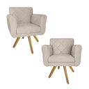 Ver imagem 1 de Jogo 2 Poltrona Decorativa Base Giratória De Madeira Salão Isabella Suede Bege - LM DECOR