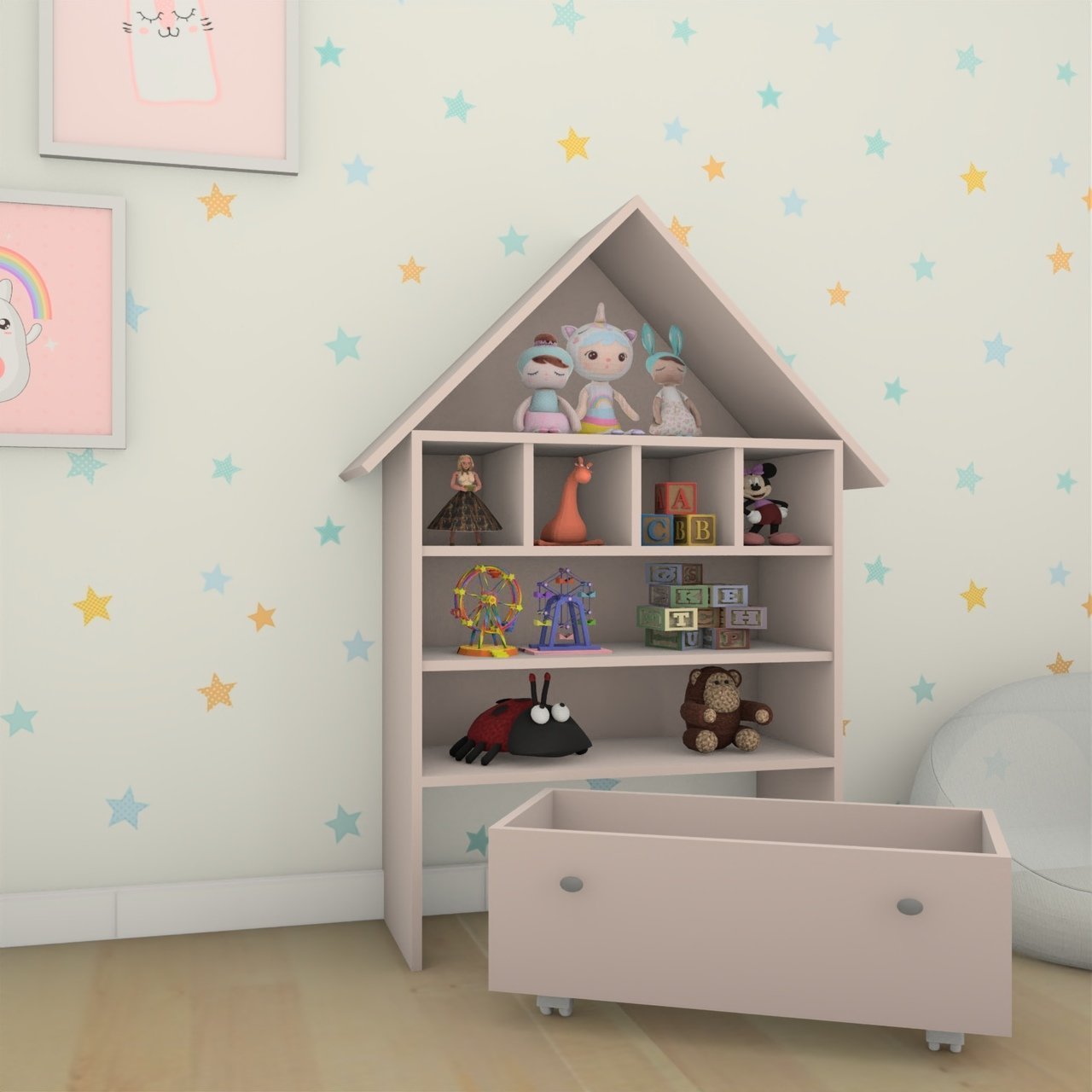 Casa Casinha Da Barbie + Garagem em Mdf Rosa e Branco Com 22