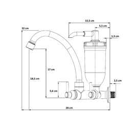 Torneira Filtro Cozinha Bica Móvel Parede ABS 1085 C-72 ¼ Vol - 3