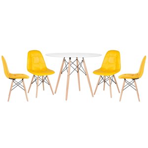 Mesa redonda Eames 100 cm + 4 cadeiras estofadas Eiffel Botonê