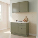 Ver imagem 1 de Cozinha Compacta Modulada 2 Peças Balcão com Tampo 3 Gavetas e Armário Aéreo em MDF Sevilha Verde Hill/Cinza Argila