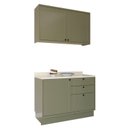 Ver imagem 3 de Cozinha Compacta Modulada 2 Peças Balcão com Tampo 3 Gavetas e Armário Aéreo em MDF Sevilha Verde Hill/Cinza Argila