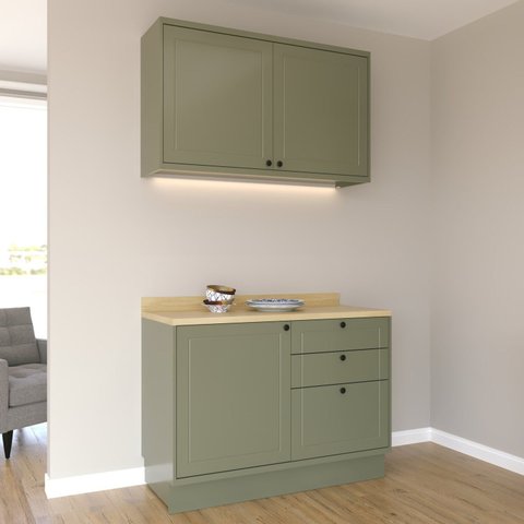 Cozinha Compacta Modulada 2 Peças 3 Portas 3 Gavetas Sevilha Verde/Hill/Carvalho Nature