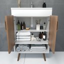Ver imagem 2 de Gabinete com Pés para Banheiro sem Cuba 2 Portas Verona Marrom/Branco/Carvalho