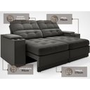 Ver imagem 4 de Sofá com Porta Copos e Carregador Usb Eureka 1,70m Assento Retrátil e Reclinável Velosuede