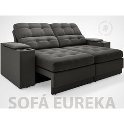 Sofá com Porta Copos e Carregador USB Eureka 1,70m Assento Retrátil e Reclinável Velosuede - 2