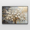 Ver imagem 3 de Quadro Decorativo Árvore da Vida Flores Brancas Dourado Sala Quarto Casa Escritório