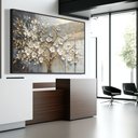 Ver imagem 1 de Quadro Decorativo Árvore da Vida Flores Brancas Dourado Sala Quarto Casa Escritório