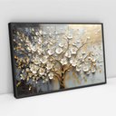Ver imagem 2 de Quadro Decorativo Árvore da Vida Flores Brancas Dourado Sala Quarto Casa Escritório