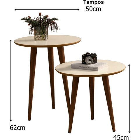 Mesa Lateral e Apoio Redonda Pés Palito Cores Variadas - Comprar Moveis em Casa: Off White / Freijó