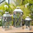 Ver imagem 3 de Kit Lanterna Marroquina 3pçs Aço Inoxidável Vidro Luxo 52x23