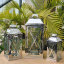 Ver imagem 2 de Kit Lanterna Marroquina 3pçs Aço Inoxidável Vidro Luxo 52x23