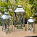 Ver imagem 6 de Kit Lanterna Marroquina 3pçs Aço Inoxidável Vidro Luxo 52x23