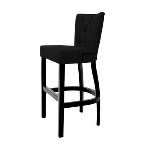 Banqueta Alta em Madeira Maciça 102cm Altura - Assento Estofado Capitonê - Veludo Preto