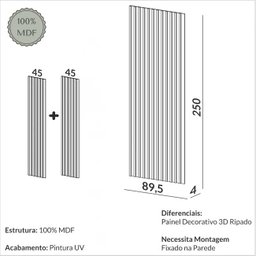 Painel Decorativo Ripado Mdf em Barra 89,5x250cm (2,24m²) Pa74 Dalla Costa-fendi - 3
