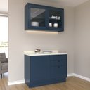Ver imagem 1 de Cozinha Compacta Modulada com Vidro 2 Peças 3 Portas 3 Gavetas Sevilha Azul/Órion/Cinza Argila