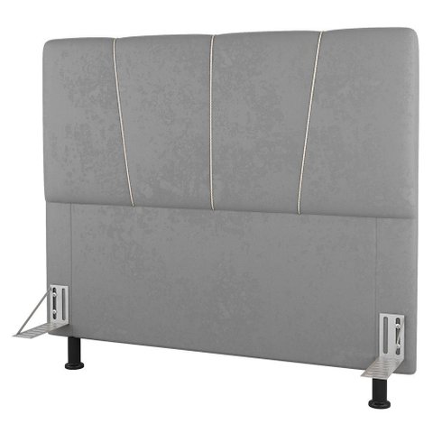 Cabeceira Cama Box Casal Queen Size Amber 160cm Estofada Linho Cinza Claro - Desk Design