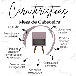 Mesa de Cabeceira Mdf Pés Palitos com 1 Gaveta e 1 Nicho Plancasa:lavanda - 9