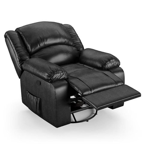 Poltrona do Papai Reclinável Pietra Glider Giratória Massagem Fh9 Pu Preto Brilho - Mpozenato
