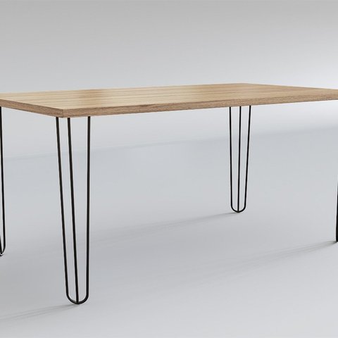 Mesa para Sala de Jantar 4 Lugares Retangular Estilo Industrial MDP Hairpin Preto/Amadeirado