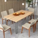Ver imagem 2 de Mesa para Sala de Jantar 4 Lugares Retangular Estilo Industrial MDP Hairpin Preto/Amadeirado