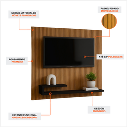 Painel Rack Suspenso para Tv até 32 Polegadas com Prateleira Moderna Compacto para Quarto Sala Home - 6