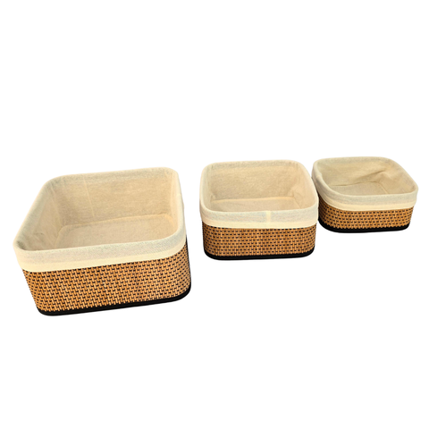 Conjunto Cestos Organizadores Bambu Forrados 3 Peças