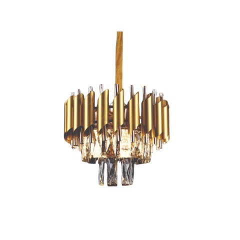 Pendente Sindora 30x27cm E14x3 Metal Dourado e Cristal Transparente