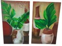 Ver imagem 1 de Duo de Quadros Óleo sobre Tela de Vaso com Folhas 60x30 Cm