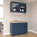 Ver imagem 1 de Cozinha Compacta Modulada com Vidro 2 Peças 3 Portas 3 Gavetas Sevilha Azul/Órion/Carvalho Nature