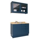 Ver imagem 3 de Cozinha Compacta Modulada com Vidro 2 Peças 3 Portas 3 Gavetas Sevilha Azul/Órion/Carvalho Nature