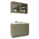 Ver imagem 3 de Cozinha Compacta Modulada com Vidro 2 Peças 3 Portas 3 Gavetas Sevilha Verde/Hill/Cinza Argila