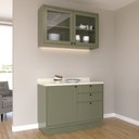 Ver imagem 1 de Cozinha Compacta Modulada com Vidro 2 Peças 3 Portas 3 Gavetas Sevilha Verde/Hill/Cinza Argila