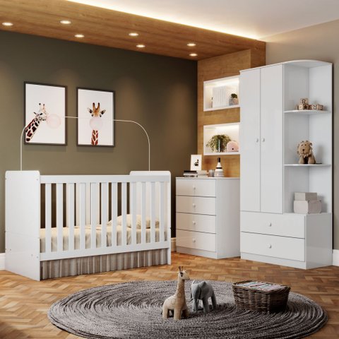 Quarto de Bebê Completo Thaiany 2 Portas 6 Gavetas Ie02 Branco - Bci Móveis