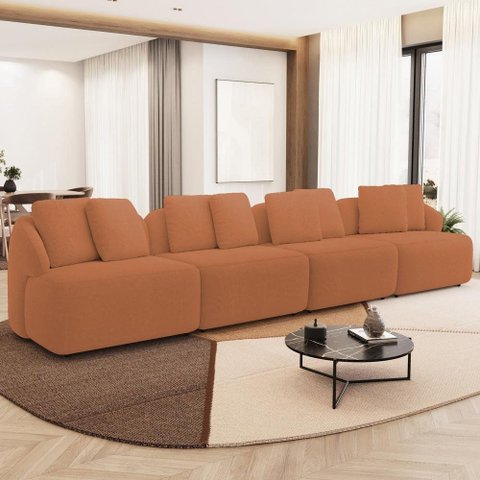 Sofá 5 Lugares para Sala de Estar Living 388cm Arlo F04 Bouclê Terracota - Lyam Decor