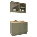 Ver imagem 3 de Cozinha Compacta 2 Peças Balcão com Tampo 3 Gavetas e Armário Aéreo com Vidro em MDF Sevilha Verde/Carvalho Hill/Nature