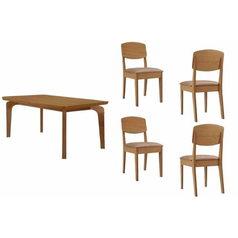 Conjunto: Mesa de Cozinha Londrina Curvo 120cm + 4 Cadeiras Havana Naturale - Linho Capuccino -