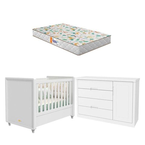 Berço Americano e Cômoda Tutto New Branco com Colchão Gazin – Matic