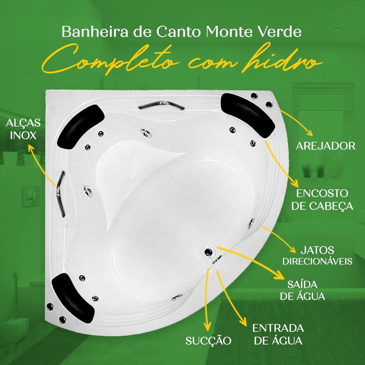 Banheira de Canto Monte Verde Completa com Hidro - 4