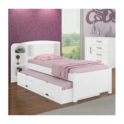 Cama Solteiro Milênio com Auxiliar 100% Mdf Branco - D Doro