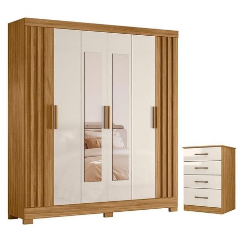 Guarda Roupa Casal Valença com Espelho e Cômoda Ms913 Freijó Off White – Moval