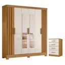 Ver imagem 1 de Guarda Roupa Casal Valença com Espelho e Cômoda Ms913 Freijó Off White – Moval